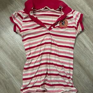 Ecko Unlimited pink and White Striped Polo Shirt